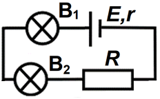 Schema circuitului electric cu două becuri B1, B2