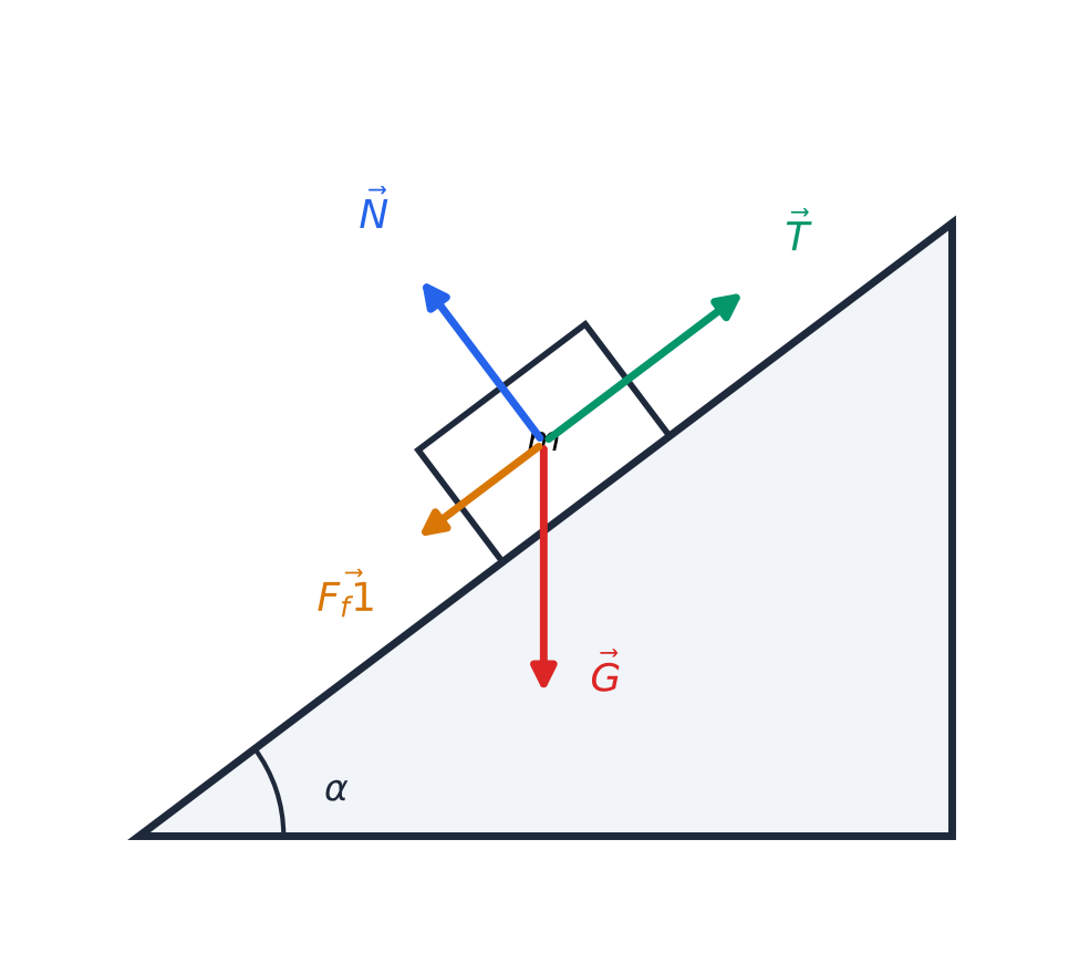 Diagrama didactică a forțelor pe corpul m