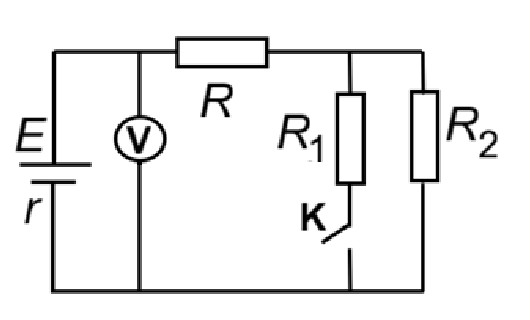 Circuit cu comutator K si voltmetru