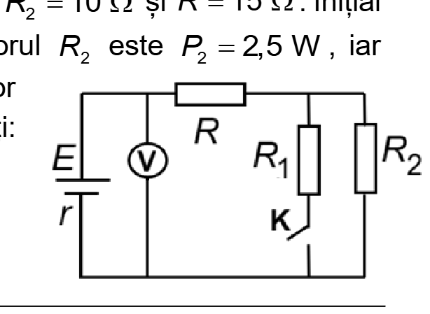 Schema circuitului electric cu întrerupătorul K și voltmetru
