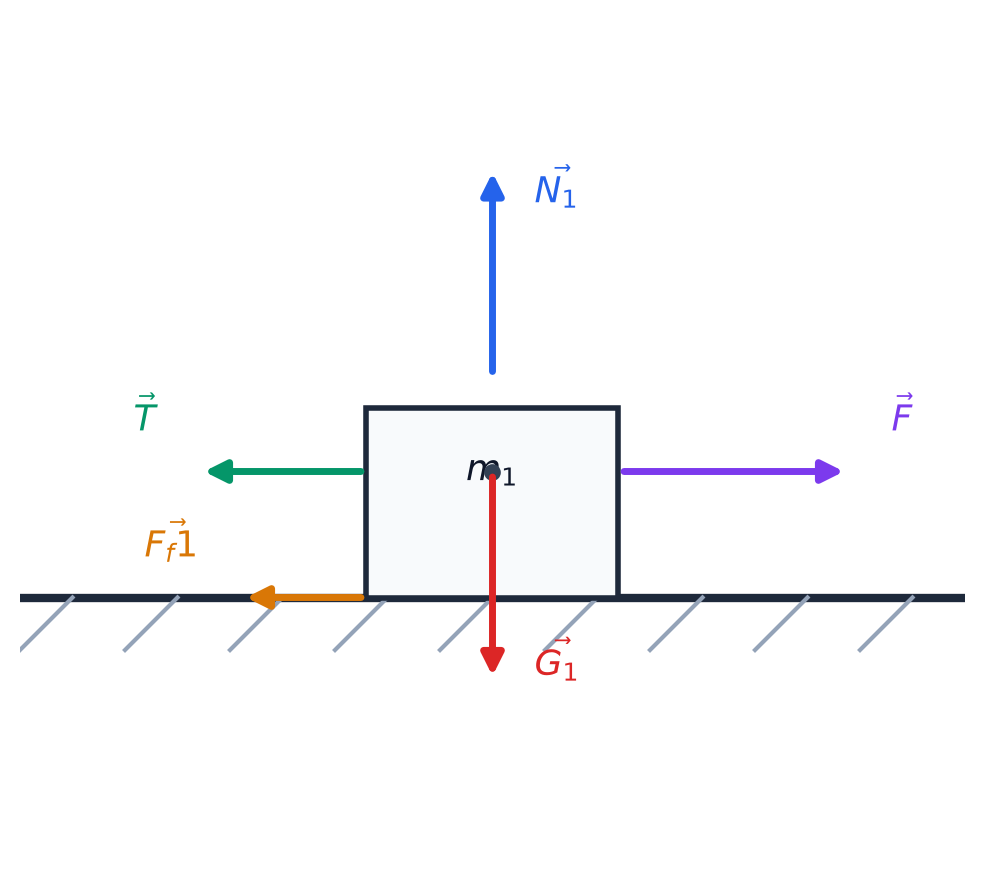 Diagrama didactică a forțelor pe corpul m1