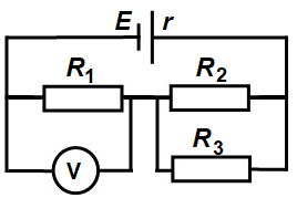 Circuit electric cu baterie, rezistoare și voltmetru